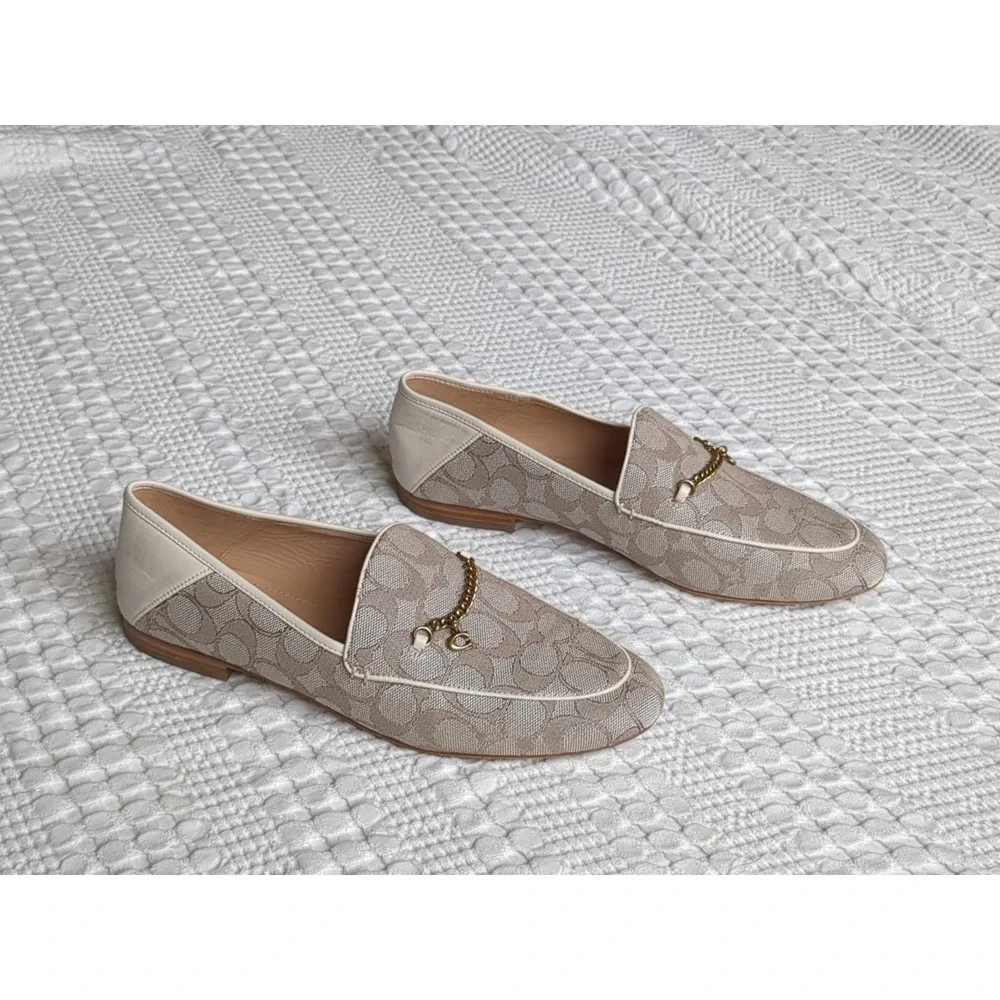 COACH Hanna Loafer Signature Jacquard Sz 9.5 B Cream Beige Luxury